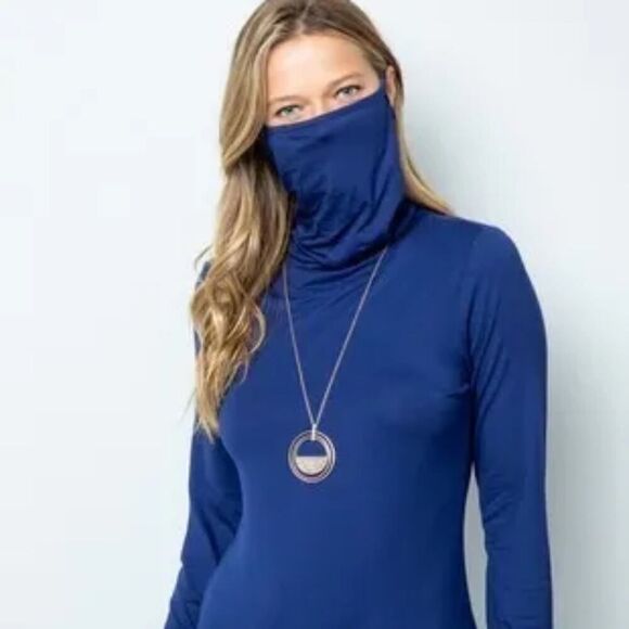 Orange Long sleeve turtle neck T-shirt with attached face mask - NOWT L - Picture 1 of 12